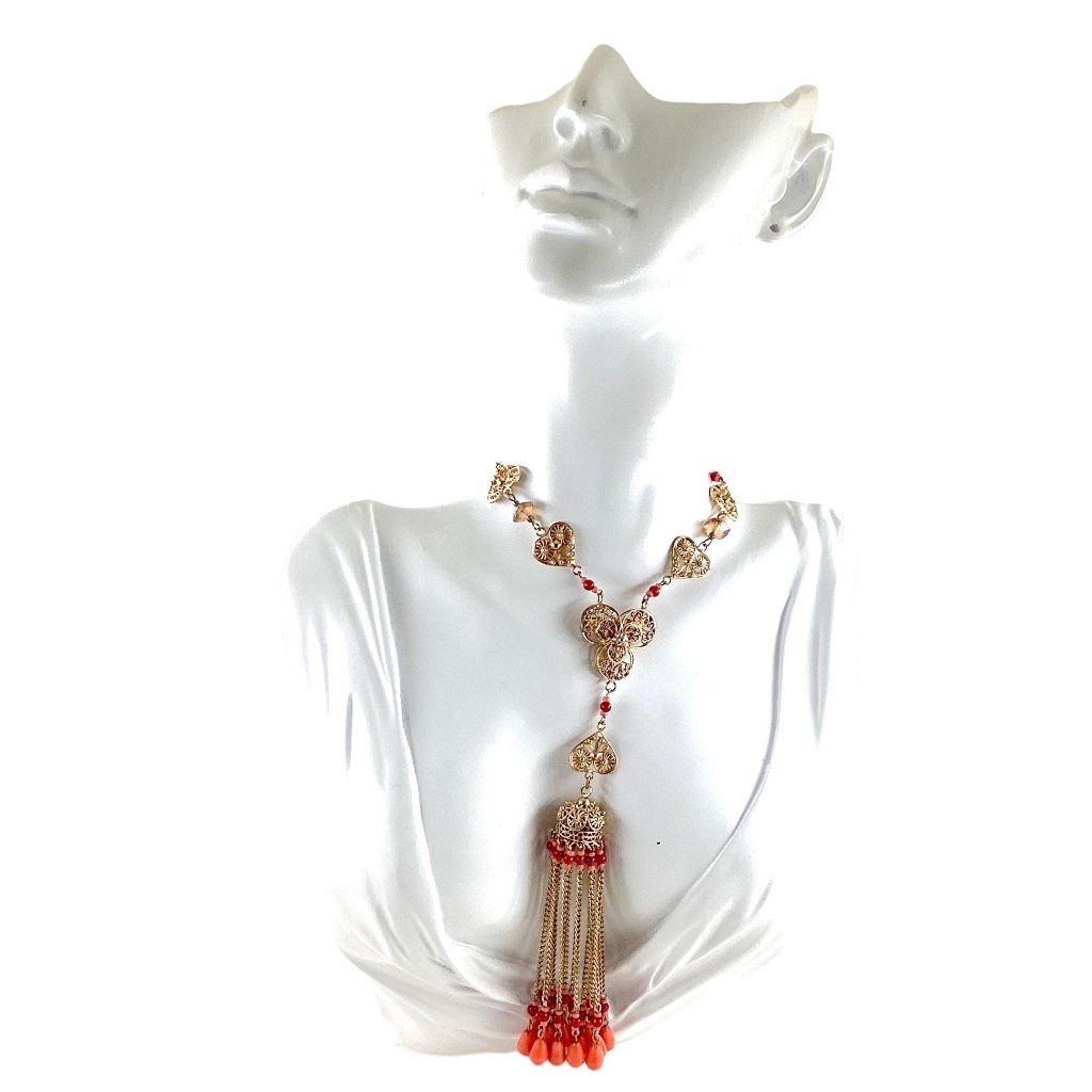 1990s Robert Rose Lariat Y Necklace 14 In Ethnic Tribal Chandelier Pendant 40$